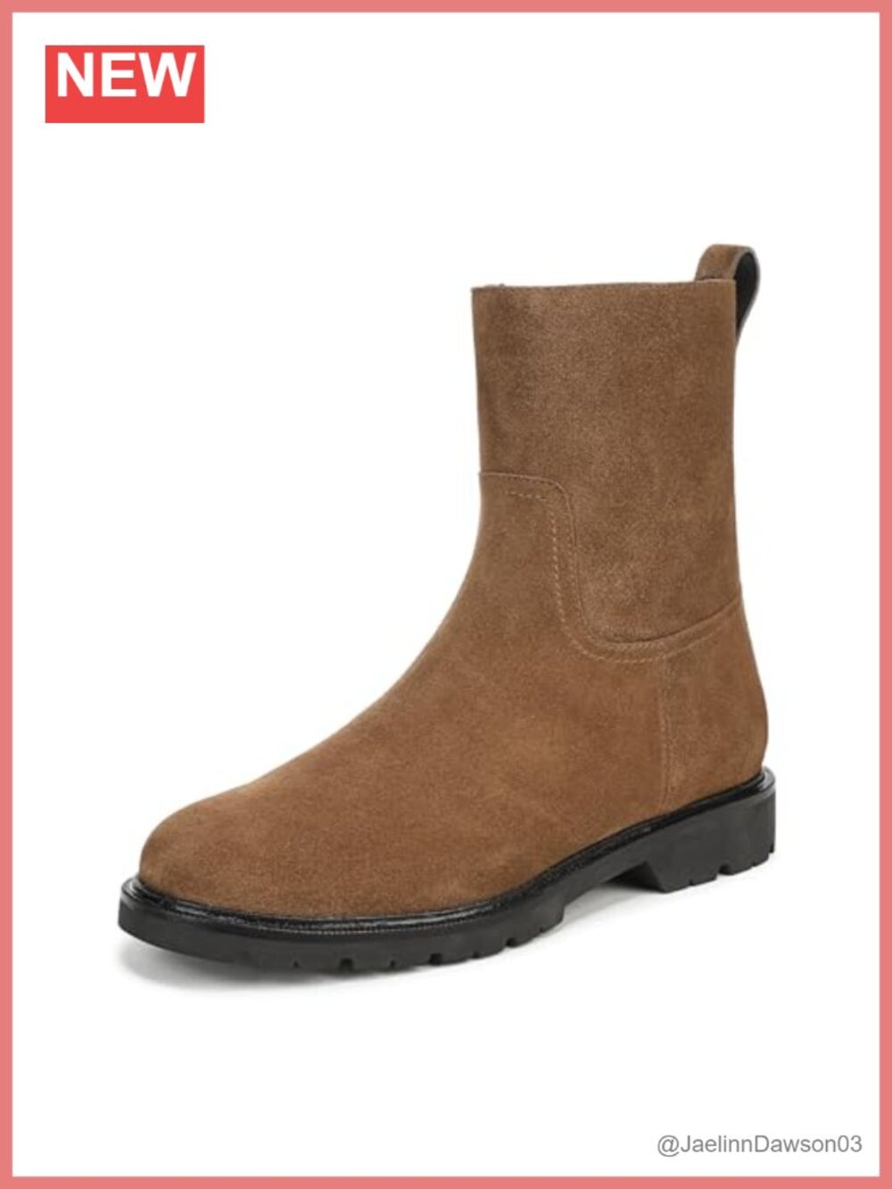 Vince Sidney Suede Round Toe Ankle Bootie with Side Zip and Lug Sole